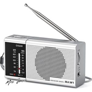 Mrs. Jones Draagbare Radio AM FM Transistor met Tuning Light - Uitstekende Geluidskwaliteitvangst .