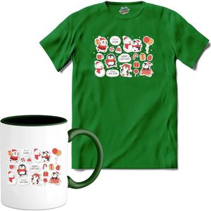 Kerst pinguin buddy's - T-Shirt met mok - Dames - Kelly Groen - Maat XXL