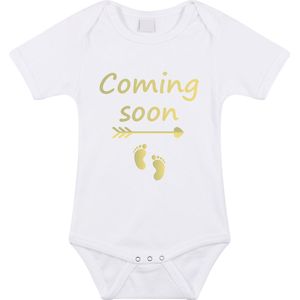 Rompertje met leuke tekst Coming Soon | zwangerschapsaankondiging opa oma | kraamcadeau | Goud | maat 56