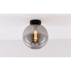 Plafonniere plafondlamp Eef - smoke rookglas bol - 1xE27 - mat zwart