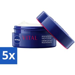 5 x NIVEA - Nachtcrème - VITAL Anti-Rimpel Herstellend - Voor rijpe huid - Met Vitamine F, Teunisbloemolie & Calcium - 50 ml - Huidveroudering - Hydraterende Crème - Celvernieuwing - Huidbarrière - Panthenol