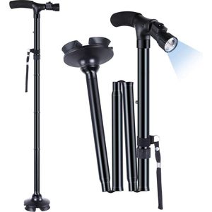 Opvouwbare wandelstok - Verstelbare LED-verlichting - Draagtas - Mannen en vrouwen - Verstelbare hoogtes - Cadeau voor vaders en moeders