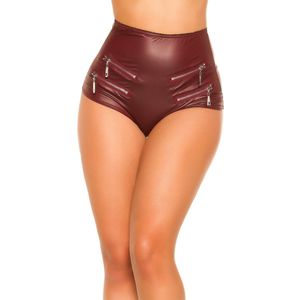 Sexy KouCla wetlook hot pants with zips BORDEAUX maat M