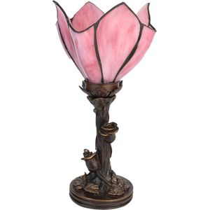 LumiLamp Tiffany Tafellamp Bloem Ø 18*32 cm E14/max 1*25W Roze Glas, Kunststof Tiffany Bureaulamp Tiffany Lampen
