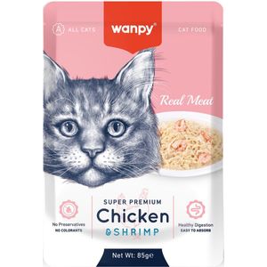 Wanpy - Natvoer Kip & Garnaal - Super Premium - Kattenvoer - Voordeelbundel 12 stuks