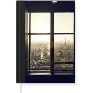 Notitieboek - Schrijfboek - Uitzicht op de Eiffeltoren en Parijs - Notitieboekje klein - A5 formaat - Schrijfblok