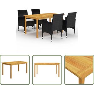 The Living Store 5-delige Tuinset zwart - Tuinstoel - Tuintafel - Acacia Hout - Pe Rattan - Zwarte Tuinbank