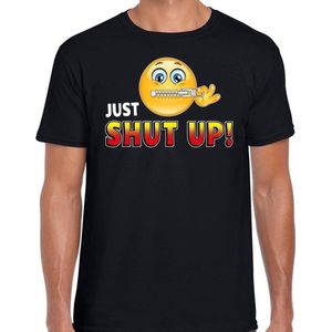 Funny emoticon t-shirt Just shut up zwart voor heren -  Fun / cadeau shirt S