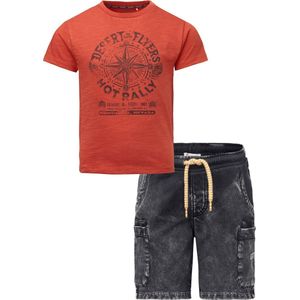 Noppies - Kledingset - 2delig - Jongens - Short Glan Ebony - Shirt Garden Grove Hot Sauce - Maat 104