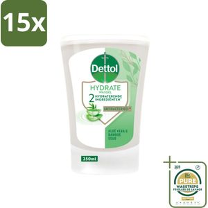 15 x Dettol - Wasgel Navulling - Hydrate - Aloë Vera & Bamboe - 250 ml - Grootverpakking - Handzeep - Wasgel - Antibacterieel - Hygiëne - Handen Reinigen
