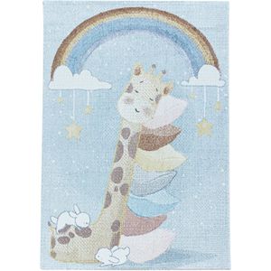 Pochon - Tapijt Lucky - Blauw - 230x160x0,9 - Vloerkleed - Giraf - Laagpolige Vloerkleed - Kortpolige Vloerkleed - Vloerkleed voor Kinderkamer - Speelkleed - Rechthoekige Tapijt - Rechthoekige Vloerkleed