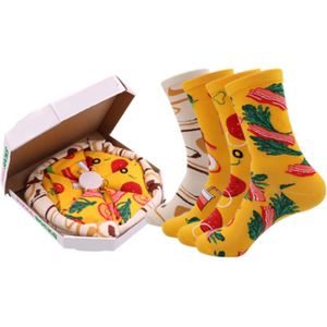 Pizza Sokken - Grappige Sokken-moederdag cadeau - Unisex - Comfortabel & Zacht - Inclusief Pizza Doos - Wandelsokken - Voor Mannen & Vrouwen - Maat 37-45 - 4 paar