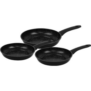 Herzberg - koekenpannenset 3-delig Ø 20 + 24 + 28 cm - inductie - PFAS-vrij - marmercoating - zwart