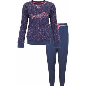 Irresistible Dames Pyjama - Katoen - Roze Stippen - Donker Blauw - Maat L