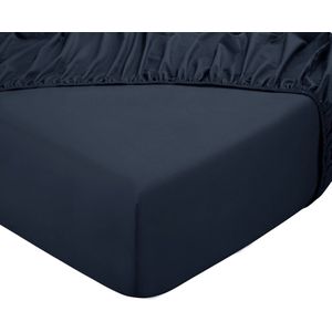 DoubleDry Hoeslaken 100% Natuurlijk Katoen - Eenpersoons 90x200 cm - Zacht & Ademend - Rondom Elastiek - Antracietblauw