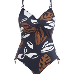 Fantasie - Lake Orta - Dames Badpak - Marineblauw - Print van Tropische Bladeren