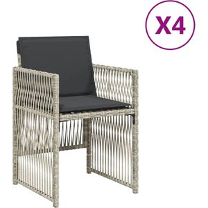 vidaXL - Tuinstoelen - 4 - st - met - kussens - poly - rattan - lichtgrijs