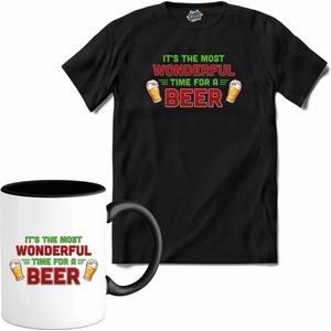 It's the most wonderful time for a beer - foute bier kersttrui - T-Shirt met mok - Heren - Zwart - Maat 4XL