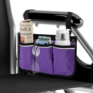 Armleuning rolstoelopbergtas met 3 vakken en reflecterende armleuningtas - Paars