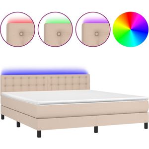 vidaXL - Boxspring - met - matras - en - LED - kunstleer - cappuccinokleur - 180x200cm