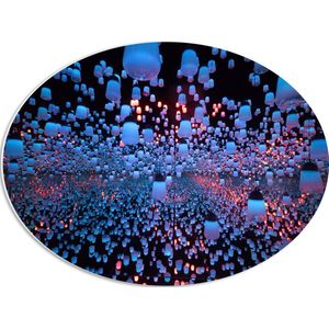 PVC Schuimplaat Ovaal - Opgekleurde Lampen bij een Spiegel - 56x42 cm Foto op Ovaal (Met Ophangsysteem)