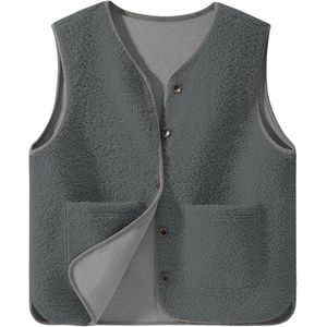 Dames Teddy Gilet Mouwloos Korte Winterjassen Fleece Gilet Lichtgewicht en Gezellig Vest met Knopen en Zakken