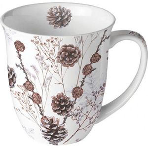 Ambiente Mok 400ml Pine cones wit porselein dia10x10,5cm