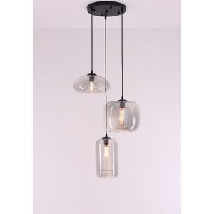 Hanglamp Grey Eef rond 3lichts - luxe Folded glas - 3xE27 - grijs getint glas