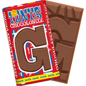 Tony's Chocolonely Chocolade Letter G - Melkchocolade Reep - Schoencadeautje Sint - Fairtrade Belgische Chocolade - 180 Gram