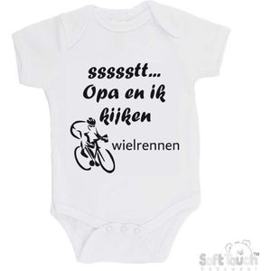 100% katoenen Romper ""ssssstt... Opa en ik kijken wielrennen"" Unisex Katoen Wit/zwart 62/68