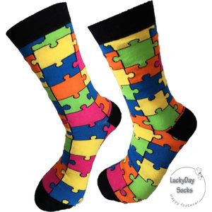 Verjaardag cadeautje voor hem - Puzzel Sokken - Sokken - Leuke sokken - Vrolijke sokken - Luckyday Socks - Sokken met tekst - Aparte Sokken - Socks waar je Happy van wordt - Maat 42-47