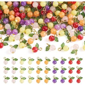 150 stuks acryl fruitbedels met groene bladhangers - Mini-hangende ornamenten voor doe-het-zelf sleutelhanger, kettingen en sieraden maken
