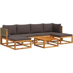 vidaXL Tuinbankstel - 7-delig - Acaciahout & Kussens Tuinmeubels - Lounge Set - Acacia Hout - Pe Rattan - Outdoor Furniture