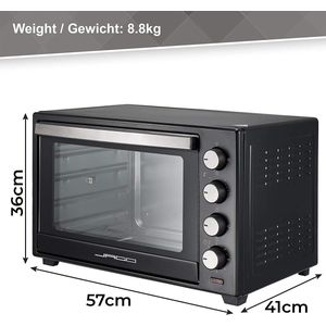 Jago - elektrische mini-grill oven met timer - dubbele glazen deur - 2000W - 48 liter - Zwart