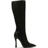 Kazar - Zwarte Leren Hoge Hak Laarzen - Dames - Minimalistisch Design