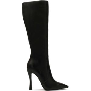 Kazar - Zwarte Leren Hoge Hak Laarzen - Dames - Minimalistisch Design