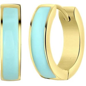 Lucardi Dames Goldplated oorbellen emaille mint - Oorbellen - Cadeau - Staal - Goudkleurig