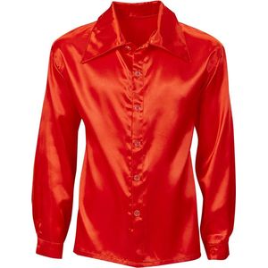 Widmann - Jaren 80 & 90 Kostuum - 70s Disco Shirt Rood Satijn Man - Rood - Small - Carnavalskleding - Verkleedkleding