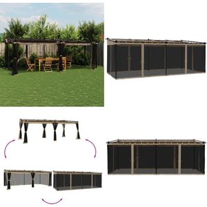 vidaXL Prieel met zijwanden van gaas 6x3 m staal taupe - Prieel - Priëlen - Partytent - Feesttent
