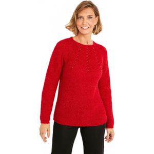 Zachte bonttrui met opengewerkte kralen ronde hals