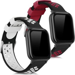 kwmobile 2x armband geschikt voor Huami Amazfit GTS / GTS 2 / GTS 2e / GTS 3 - Bandjes voor fitnesstracker in zwart / wit / zwart / rood