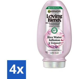 4 x Garnier - Loving Blends Rice Water Infusion - Conditioner - Glans & Zachtheid - Lang Haar - 250 ml - Haar Glans - Zachtheid Haar - Conditioner Lang Haar - Rijstwater Haar - Natuurlijke Conditioner