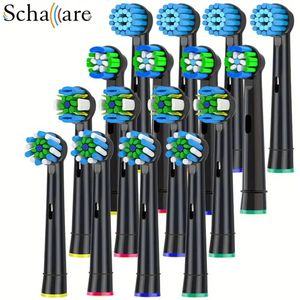 16-delige Set Vervangende Tandenborstelkoppen Zwart – Compatibel met Oral-B Pro, Smart, Genius, Vitality & Teen – 4x Floss Clean, 4x Cross Clean, 4x Sensitive Clean, 4x Precision Clean – Geschikt voor Elektrische Tandenborstels