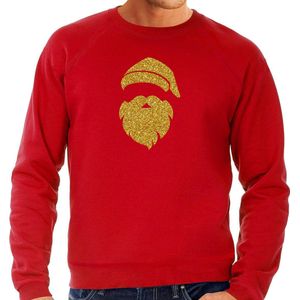 Kerstman hoofd Kerst trui - rood met gouden glitter bedrukking - heren - Kerst sweaters / Kerst outfit XXL