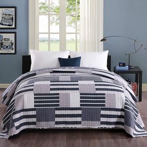 2 X Bedsprei tweepersoons Spreien quilt patchwork omkeerbaar gewatteerde 170x210cm,Blauw+Wit BD12m02-2