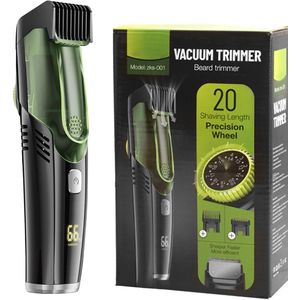 Benouti Vacuüm baardtrimmer- Groen - Trimmer- sterke motor -Verstelbaar 1-20mm - Ingebouwde afzuiging voor snor - Baard - Gezichtshaar- Precisie -Trimmer- Waterdicht - Lange batterij duur - Schoonmaken onder de douche