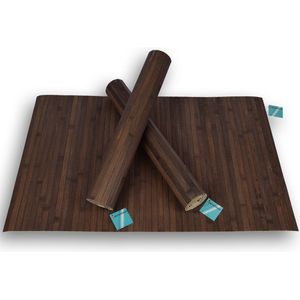 Set van 3 Antislipmat van Bamboe - Donker Bruin | Milieuvriendlijk WC-matten | 80x50x0.5cm | Wasbaar Vloermat Voor Douche, Sauna & Badkamer