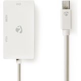 Nedis Mini DisplayPort-Kabel - DisplayPort 1.2 - Mini-DisplayPort Male - DVI-D 24+1-Pins Female / HDMI Input / VGA Female 15p - 21.6 Gbps - Vernikkeld - 0.20 m - Rond - PVC - Wit - Polybag