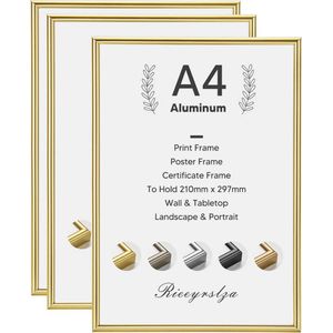 Set van 3 Aluminium Fotolijsten A4 voor Decoratie