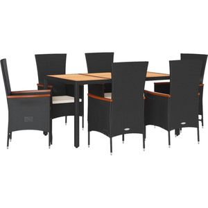 vidaXL - 7-delige - Tuinset - met - kussens - poly - rattan - zwart